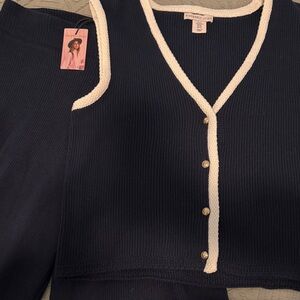 Navy and Cream Buttoned Vest Set